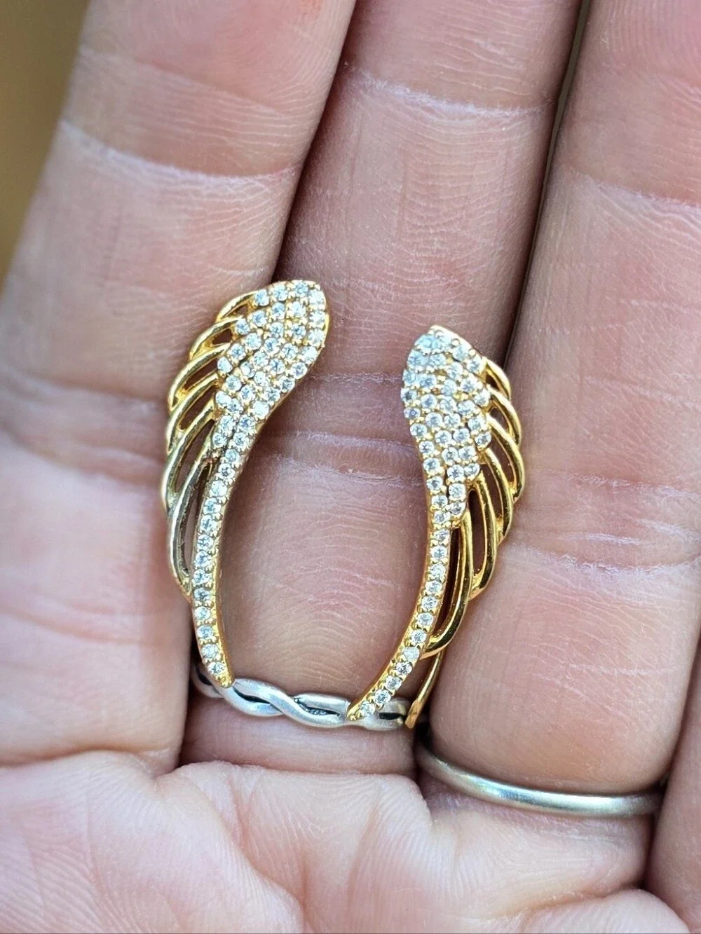 925 sterling silver gold overlay pave CZ wing earrings Elegant and amazing!!